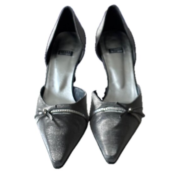 Stuart Weitzman Globonanno Evening Heels Pewter Matte Shimmery Lame Womens 10 B - Picture 7 of 14